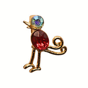 Blue And Red Rhinestone Gold Tone Ostrich Bird Brooch Pin - 1 Inch Long